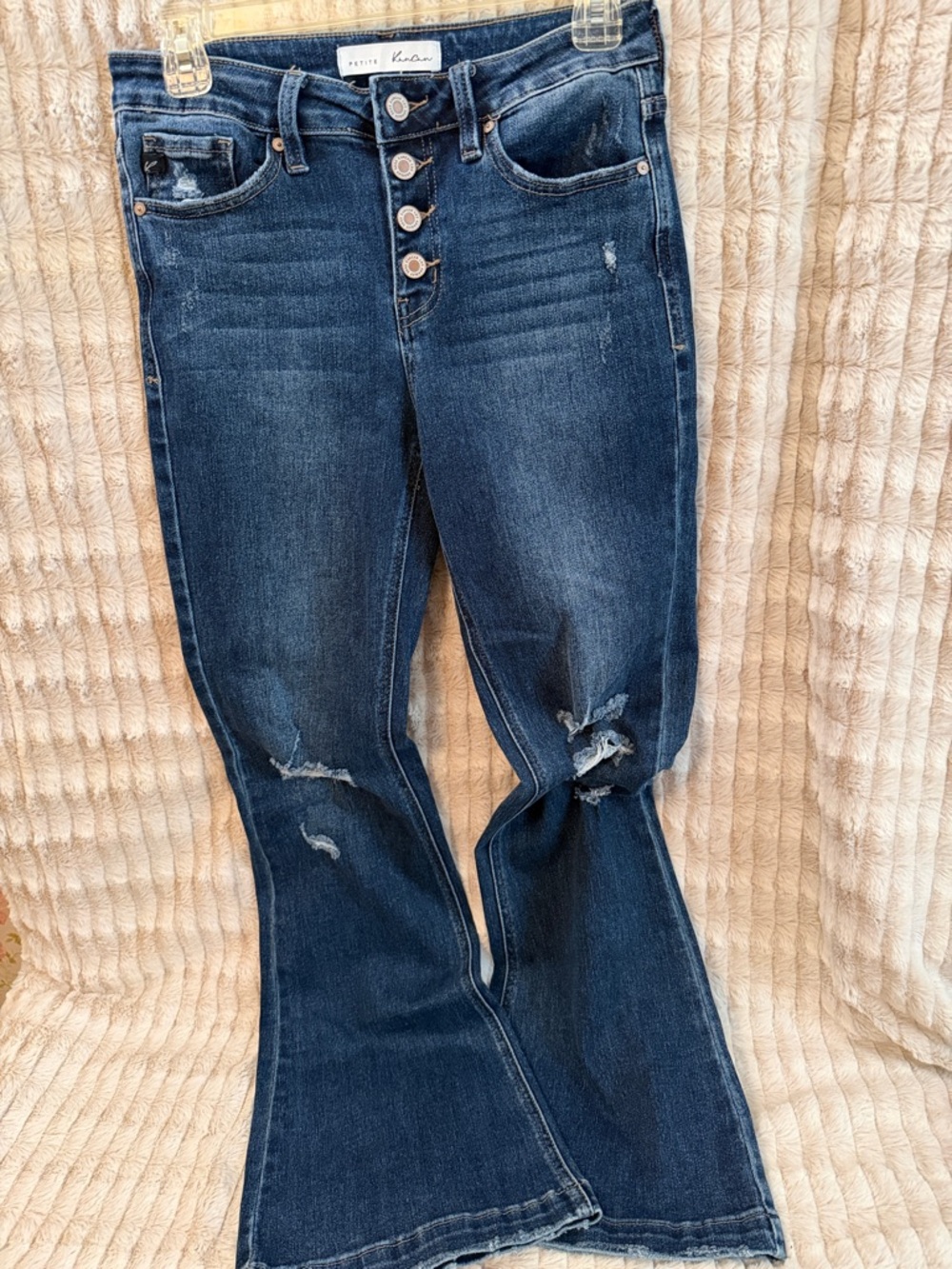 KanCan Petite Button Fly Distressed Wide Leg Jeans
